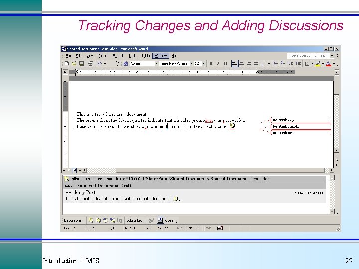 Tracking Changes and Adding Discussions Introduction to MIS 25 