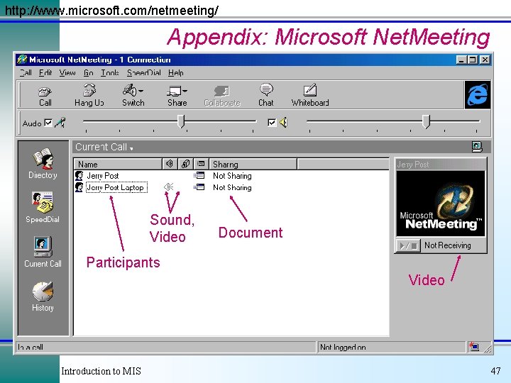 http: //www. microsoft. com/netmeeting/ Appendix: Microsoft Net. Meeting Sound, Video Document Participants Video Introduction