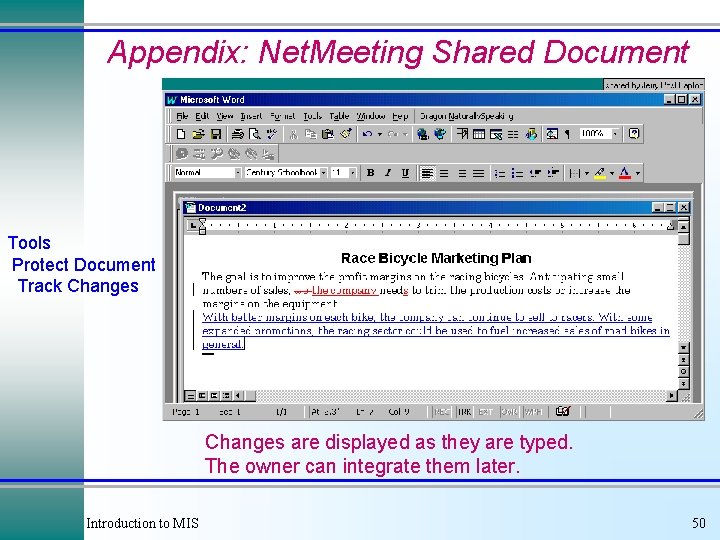 Appendix: Net. Meeting Shared Document Tools Protect Document Track Changes are displayed as they