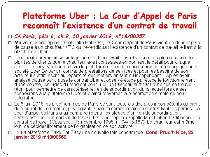 Plateforme Uber : La Cour d’Appel de Paris reconnaît l’existence d’un contrat de travail