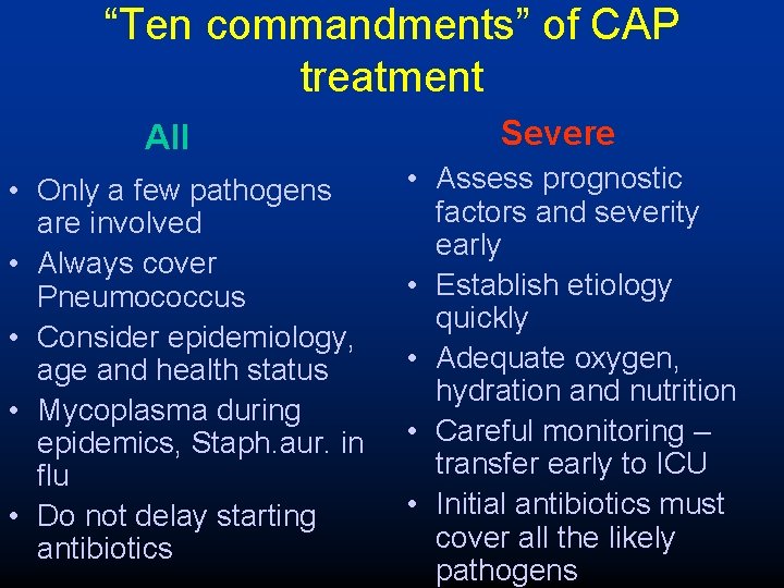“Ten commandments” of CAP treatment All • Only a few pathogens are involved •