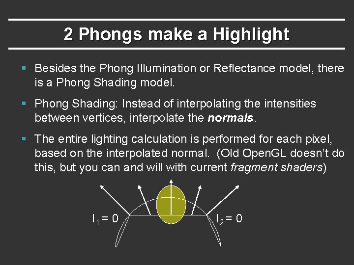 2 Phongs make a Highlight § Besides the Phong Illumination or Reflectance model, there 2 Phongs make a Highlight § Besides the Phong Illumination or Reflectance model, there