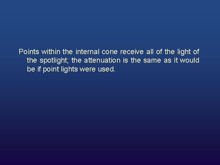Points within the internal cone receive all of the light of the spotlight; the