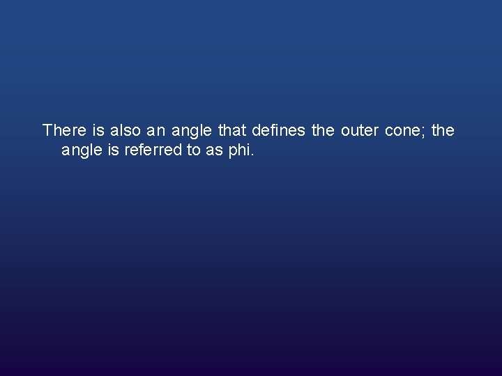 There is also an angle that defines the outer cone; the angle is referred