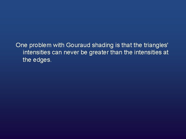 One problem with Gouraud shading is that the triangles' intensities can never be greater