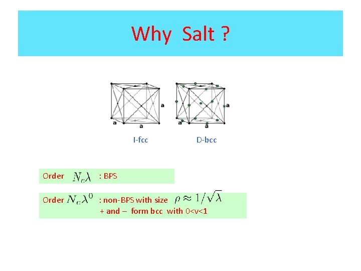 Why Salt ? I-fcc D-bcc Order : BPS Order : non-BPS with size +