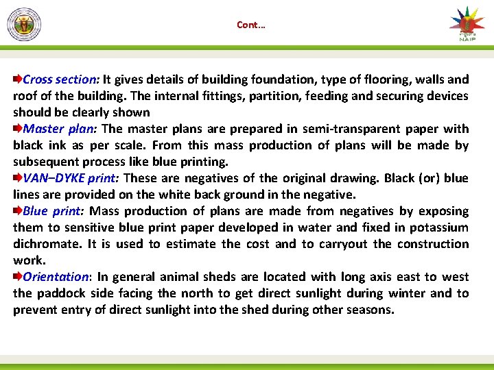 Cont… Cross section: It gives details of building foundation, type of flooring, walls and