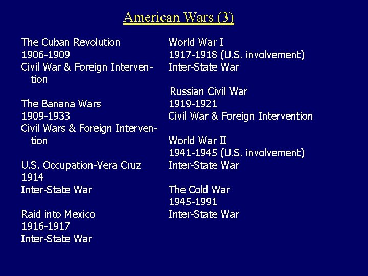 American Wars (3) The Cuban Revolution 1906 -1909 Civil War & Foreign Intervention The