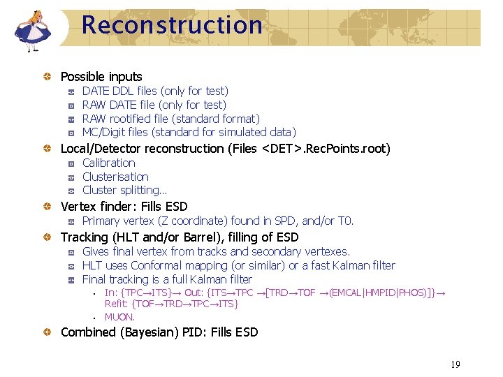 Reconstruction Possible inputs DATE DDL files (only for test) RAW DATE file (only for