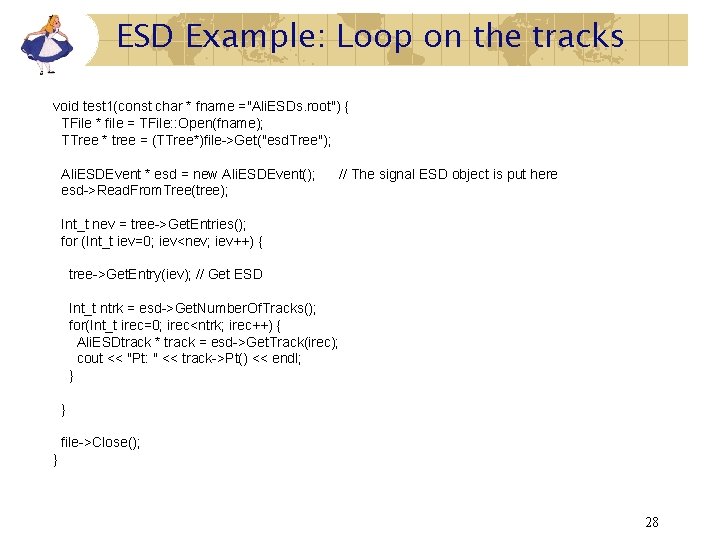 ESD Example: Loop on the tracks void test 1(const char * fname ="Ali. ESDs.