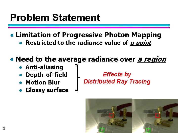 Problem Statement ● Limitation of Progressive Photon Mapping ● Restricted to the radiance value