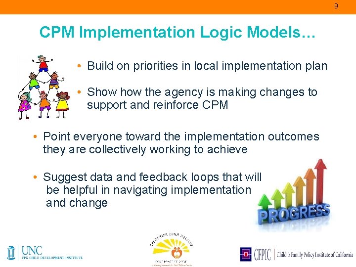 9 CPM Implementation Logic Models… • Build on priorities in local implementation plan •