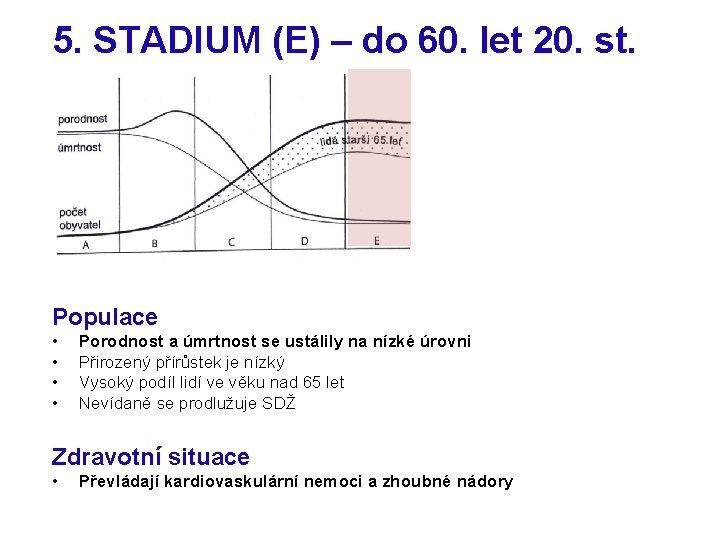 5. STADIUM (E) – do 60. let 20. st. Populace • • Porodnost a