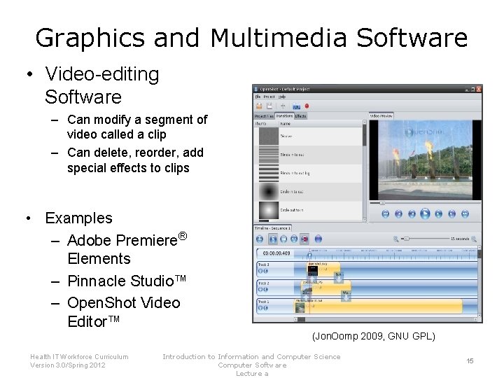 Graphics and Multimedia Software • Video-editing Software – Can modify a segment of video