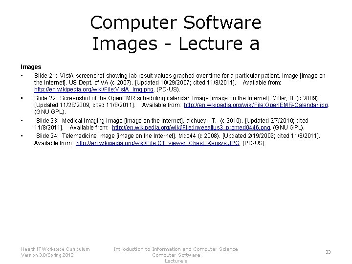 Computer Software Images - Lecture a Images • Slide 21: Vist. A screenshot showing