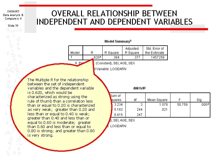 SW 388 R 7 Data Analysis & Computers II Slide 59 OVERALL RELATIONSHIP BETWEEN SW 388 R 7 Data Analysis & Computers II Slide 59 OVERALL RELATIONSHIP BETWEEN