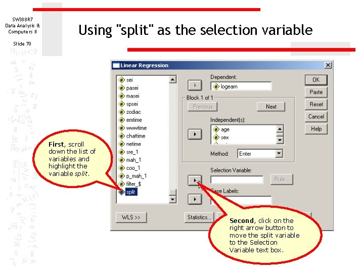 SW 388 R 7 Data Analysis & Computers II Using "split" as the selection SW 388 R 7 Data Analysis & Computers II Using "split" as the selection