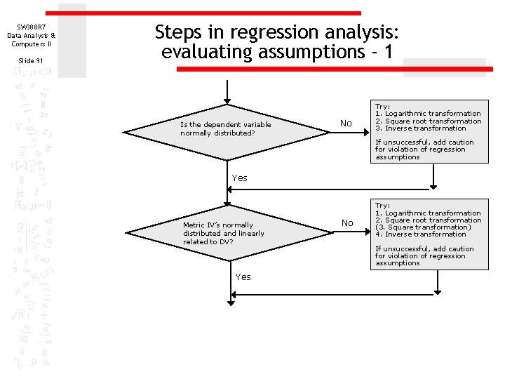 SW 388 R 7 Data Analysis & Computers II Slide 91 Steps in regression SW 388 R 7 Data Analysis & Computers II Slide 91 Steps in regression