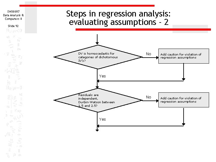 SW 388 R 7 Data Analysis & Computers II Slide 92 Steps in regression SW 388 R 7 Data Analysis & Computers II Slide 92 Steps in regression