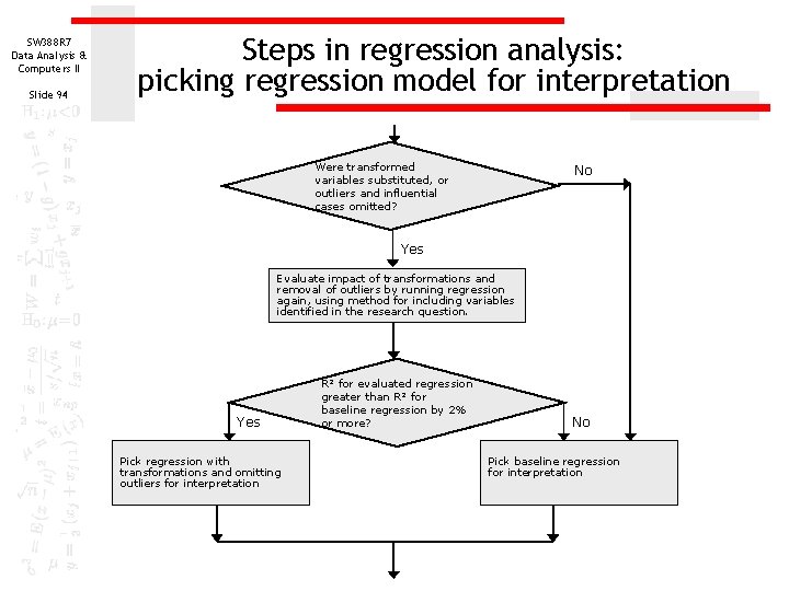 SW 388 R 7 Data Analysis & Computers II Slide 94 Steps in regression SW 388 R 7 Data Analysis & Computers II Slide 94 Steps in regression