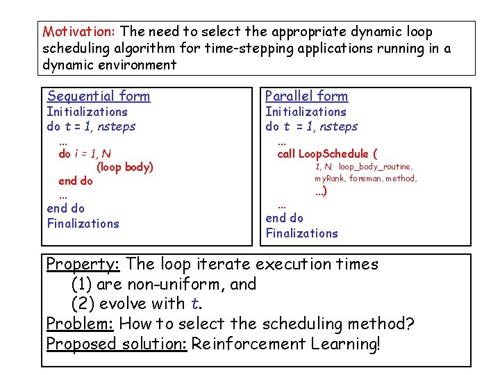 Motivation: The need to select the appropriate dynamic loop scheduling algorithm for time-stepping applications