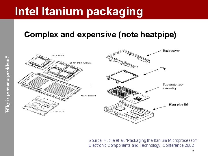 Intel Itanium packaging Why is power a problem? Complex and expensive (note heatpipe) Source: