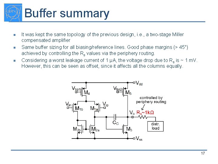 Buffer summary n n n It was kept the same topology of the previous