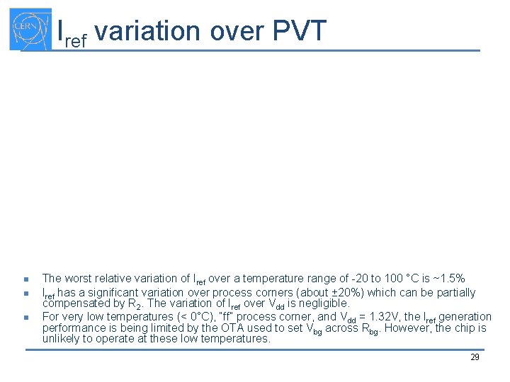 Iref variation over PVT n n n The worst relative variation of Iref over