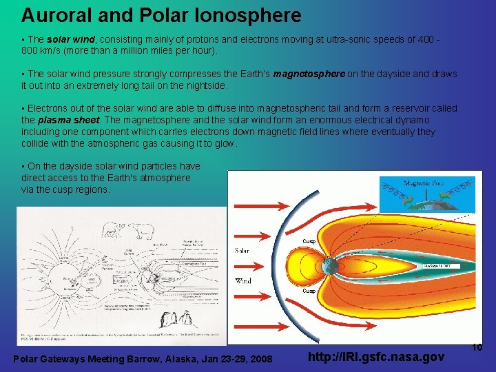 Auroral and Polar Ionosphere • The solar wind, consisting mainly of protons and electrons