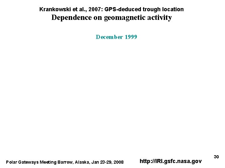 Krankowski et al. , 2007: GPS-deduced trough location Dependence on geomagnetic activity December 1999