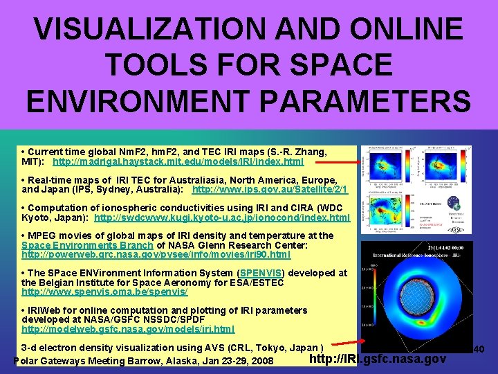 VISUALIZATION AND ONLINE TOOLS FOR SPACE ENVIRONMENT PARAMETERS • Current time global Nm. F