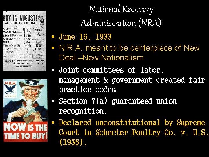 National Recovery Administration (NRA) § June 16, 1933 § N. R. A. meant to