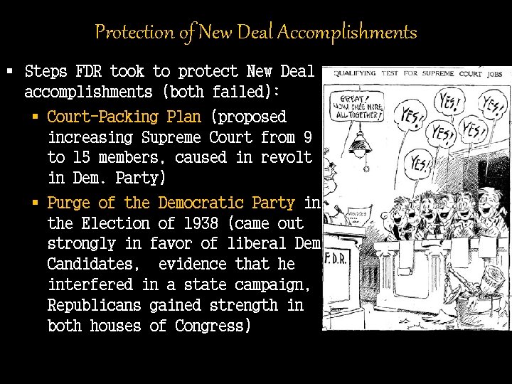 Protection of New Deal Accomplishments § Steps FDR took to protect New Deal accomplishments