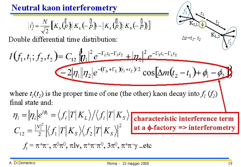 Neutral kaon interferometry f 1 t 1 KS, L f Dt=t 1 - t Neutral kaon interferometry f 1 t 1 KS, L f Dt=t 1 - t