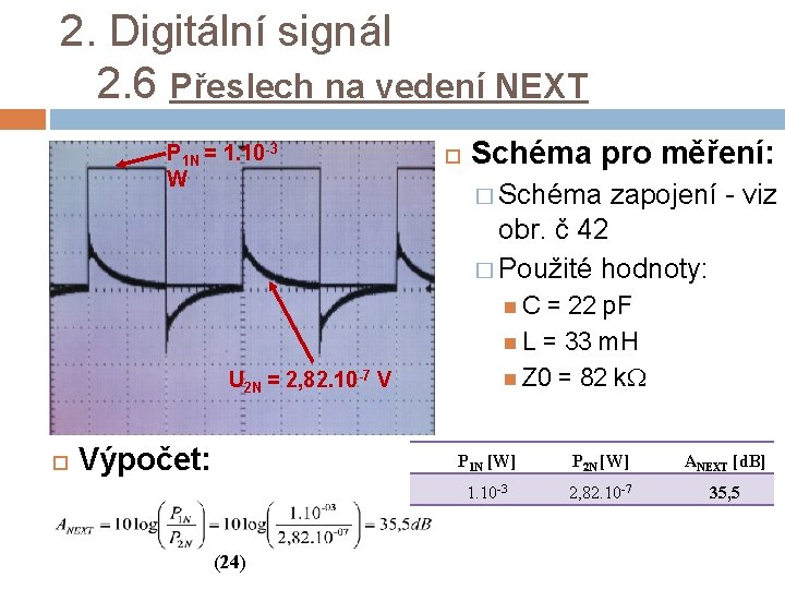 2. Digitální signál 2. 6 Přeslech na vedení NEXT P 1 N = 1.