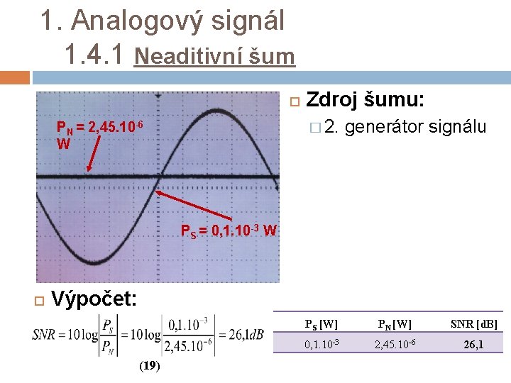1. Analogový signál 1. 4. 1 Neaditivní šum Zdroj šumu: � 2. PN =