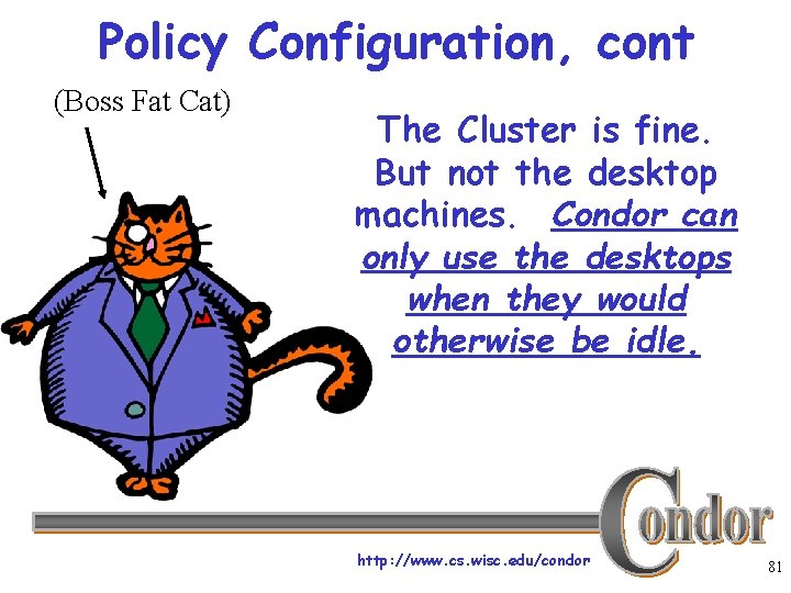 Policy Configuration, cont (Boss Fat Cat) The Cluster is fine. But not the desktop