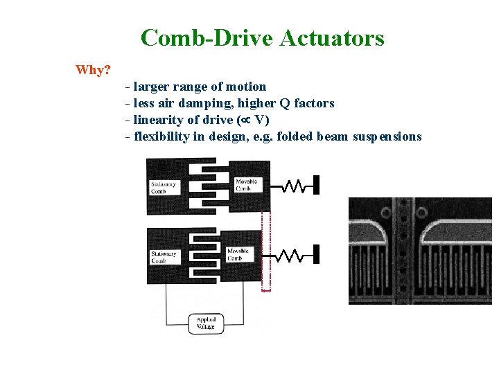 Comb-Drive Actuators Why? - larger range of motion - less air damping, higher Q