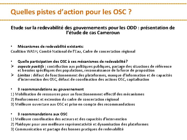 Quelles pistes d’action pour les OSC ? Etude sur la redevabilité des gouvernements pour