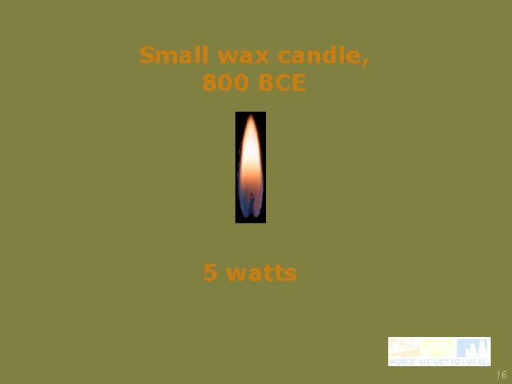 Small wax candle, 800 BCE 5 watts 16 
