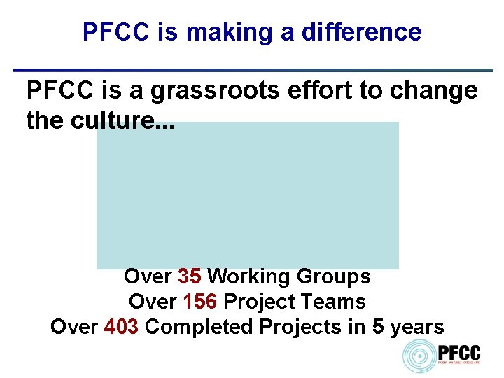 PFCC is making a difference PFCC is a grassroots effort to change the culture.