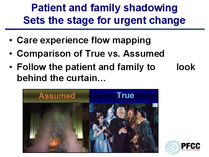Patient and family shadowing Sets the stage for urgent change • Care experience flow