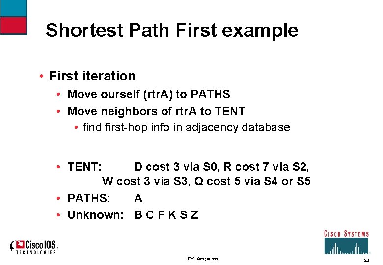 Shortest Path First example • First iteration • Move ourself (rtr. A) to PATHS