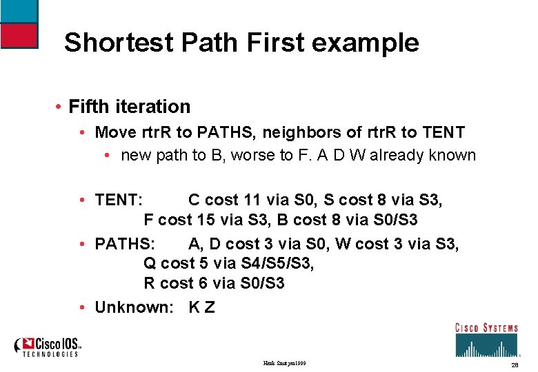 Shortest Path First example • Fifth iteration • Move rtr. R to PATHS, neighbors