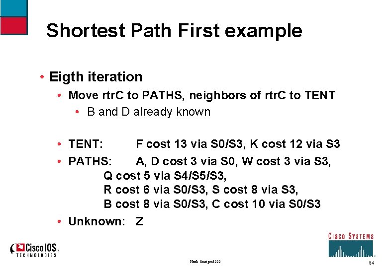 Shortest Path First example • Eigth iteration • Move rtr. C to PATHS, neighbors