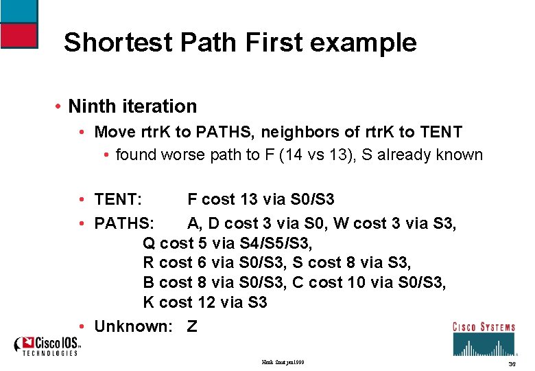 Shortest Path First example • Ninth iteration • Move rtr. K to PATHS, neighbors