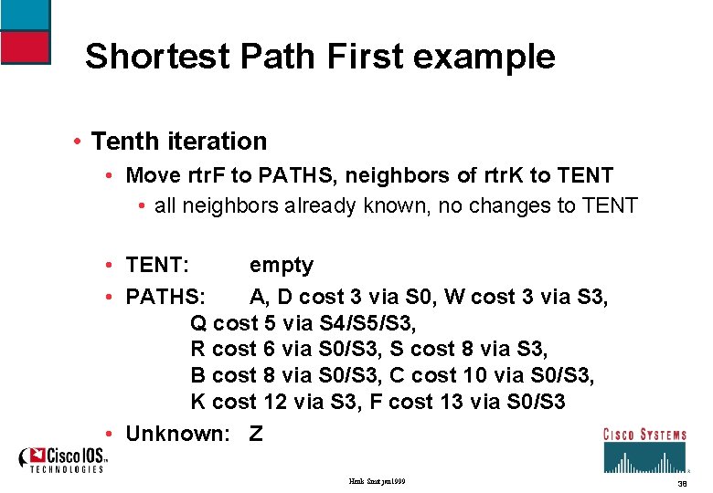 Shortest Path First example • Tenth iteration • Move rtr. F to PATHS, neighbors