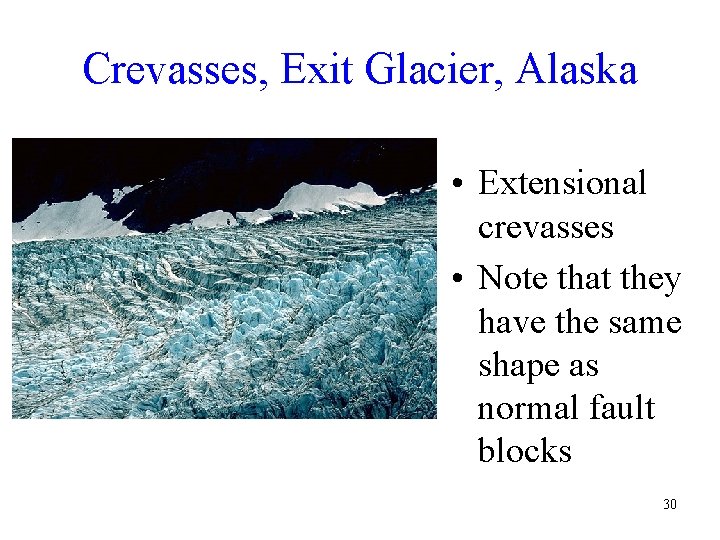 Crevasses, Exit Glacier, Alaska • Extensional crevasses • Note that they have the same