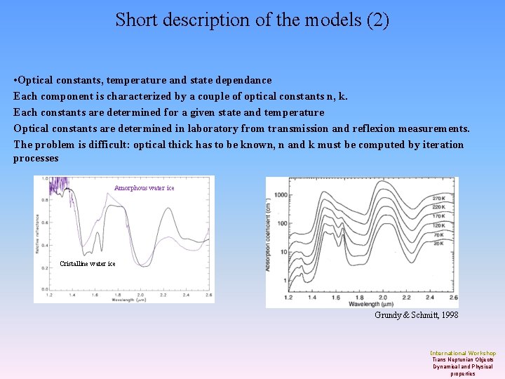 Short description of the models (2) • Optical constants, temperature and state dependance Each