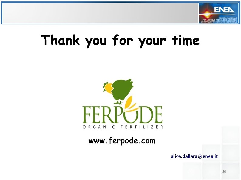 Thank you for your time www. ferpode. com alice. dallara@enea. it 20 
